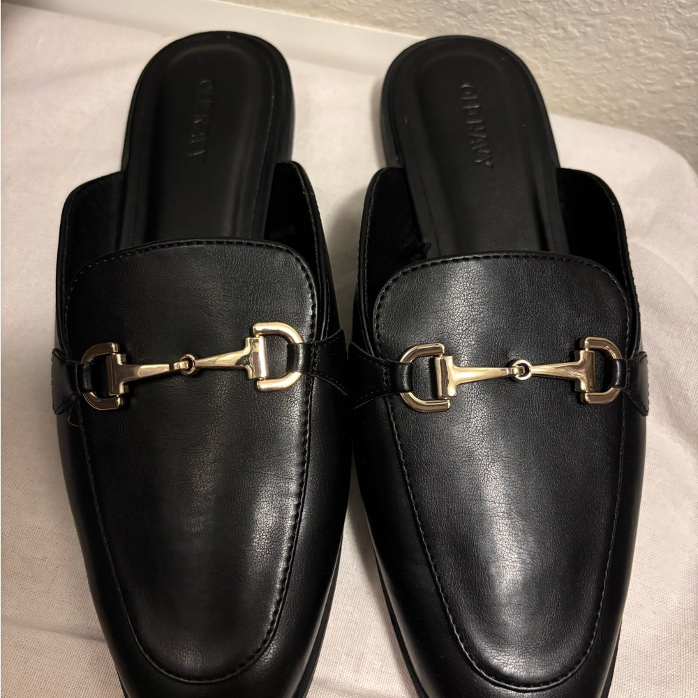 Old Navy Black Loafers with Gold Buckle